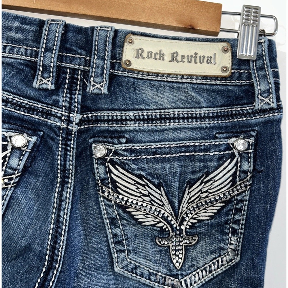 Women's Rock Revival LUCILLE Skinny Jeans Sz 25 Embroidered Wings Pockets